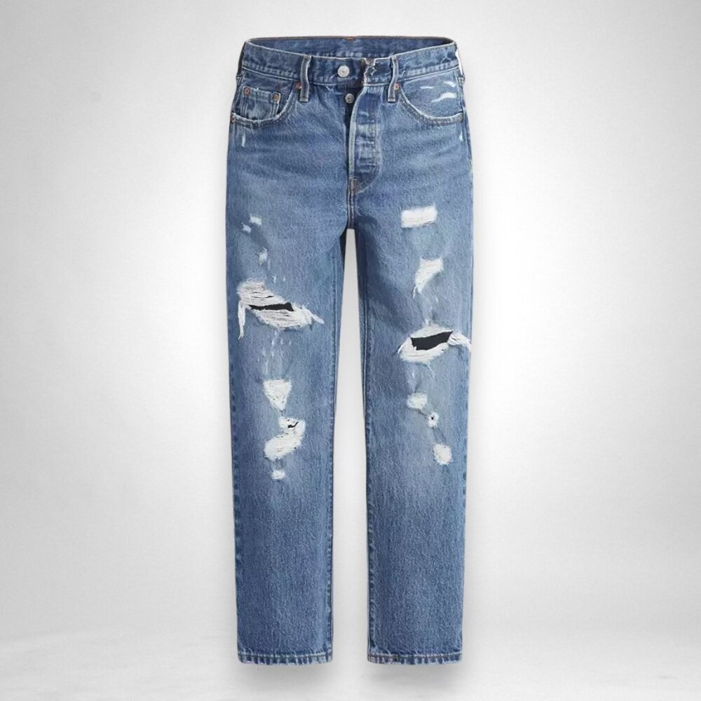 Levi's Women's 501 High-Rise Straight Cropped Jeans Dark Indigo Destructed 25x26
